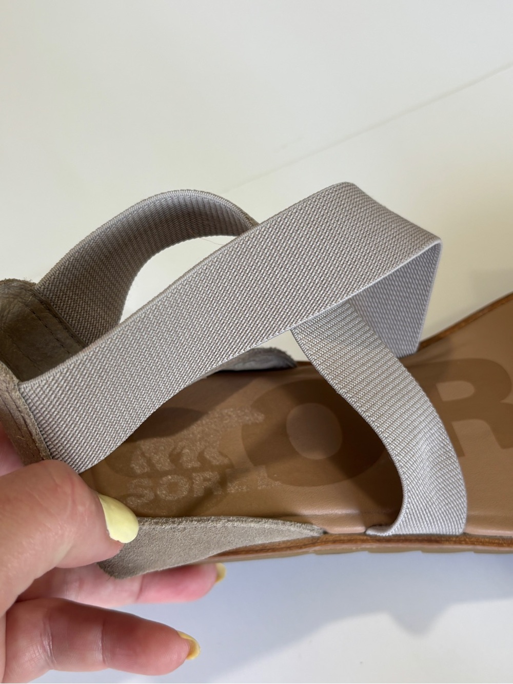 Sorel Women’s Taupe Suede Crisscross Elastic Sandals - Picture 3 of 5